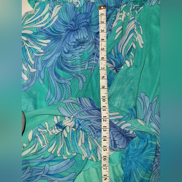 Bisou Bisou Strapless Blue and Teal Big Floral Print High Side Slit Maxi Dress - Picture 9 of 11